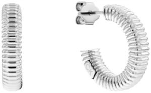 Image of Calvin Klein 35000031 Silver Tone Ribbed Texture Open Hoop Jewellery