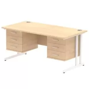 Image of Impulse 1600 Rectangle White Cant Leg Desk MAPLE 2 x 3 Drawer Fixed