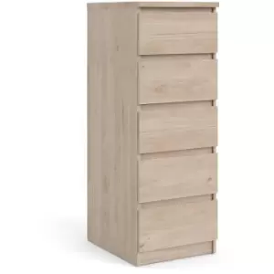 Image of Furniture To Go - Naia Narrow Chest of 5 Drawers in Jackson Hickory Oak - Oak