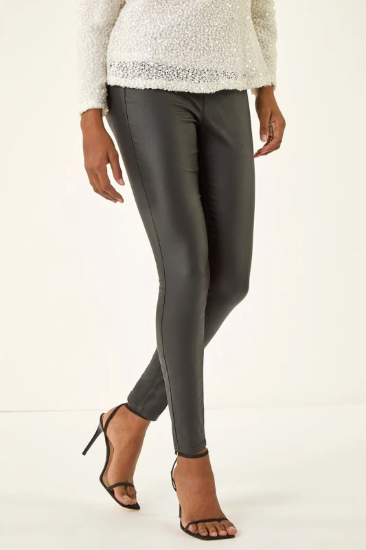 Image of Roman Womens Coated Faux Leather Jeggings in Black Size: 18 Black Female 18