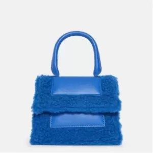 image of Missguided Faux Leather Borg Teddy Top Handle Bag - Blue