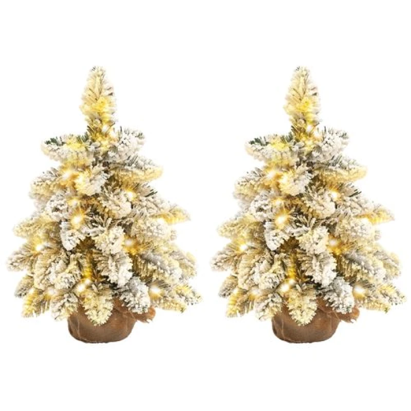 Image of HOMCOM 2 Piece Mini Artificial Christmas Trees Flocked Tabletop Xmas Trees Green