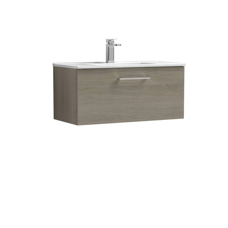 Image of Balterley Bathroom 1 Soft Close Drawer Wall Hung Vanity Unit, Solace Oak, 800mm in Brown Brown Unisex