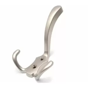 Image of Triple Hat Coat Hanger Hook Door Wall Bath With Fixings - Colour Satin - Pack of 3