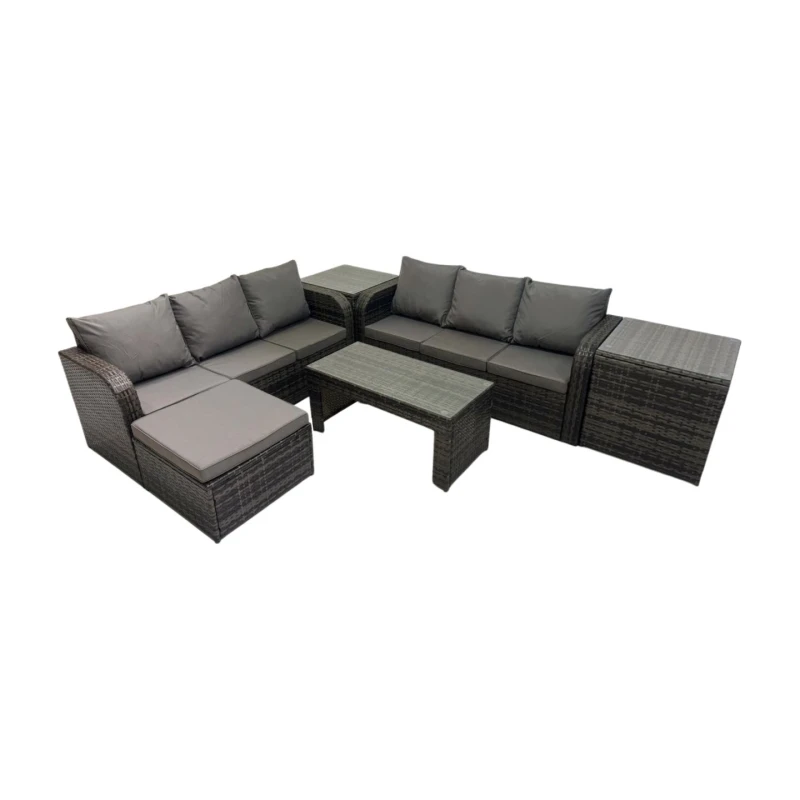 Image of Fimous 3 Seater Sofa Coffee Table with Big Footstool 2 Side Tables Dark Grey Dark Grey Unisex