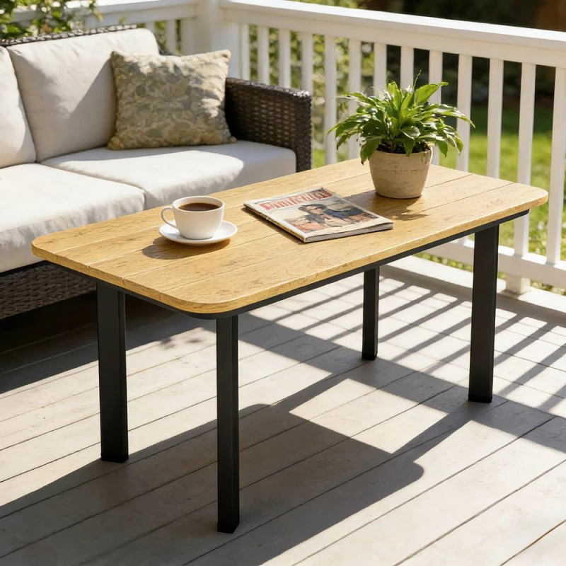 Image of OUTSUNNY Outdoor Coffee Table, Garden Table with Slatted WPC Top, Brown Brown Unisex