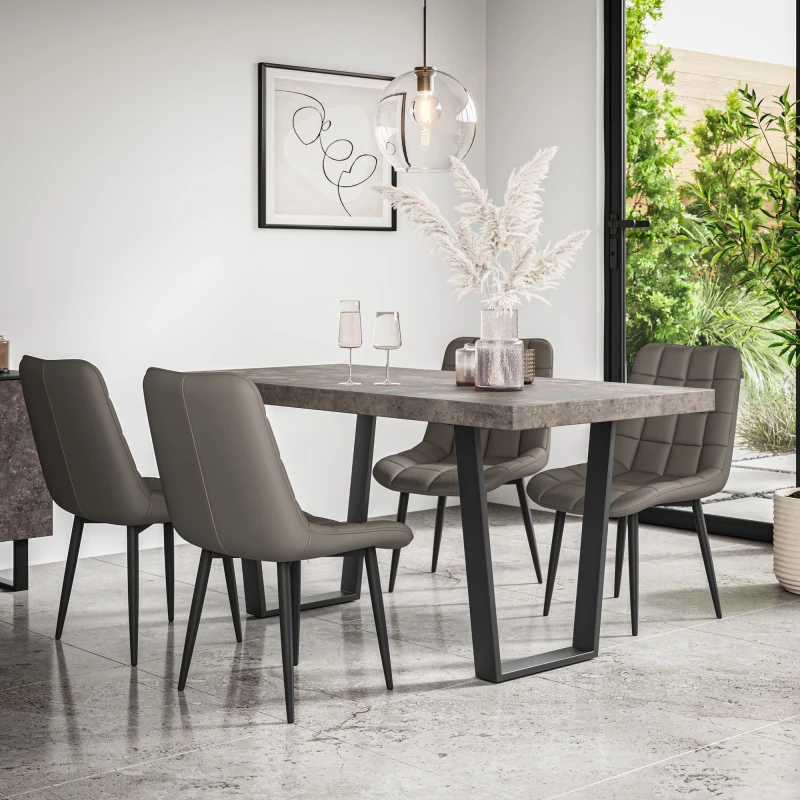 Image of More4Homes Aria Dining Table & Chairs - Concrete Effect Table Top w Black Legs + Nova Faux Leather Dining Chair Set Of 4 in Grey Grey Unisex