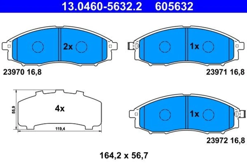Image of ATE 13.0460-5632.2 Brake pad set with acoustic wear warning, with anti-squeak plate Brake Pad Set,disc brake (402)