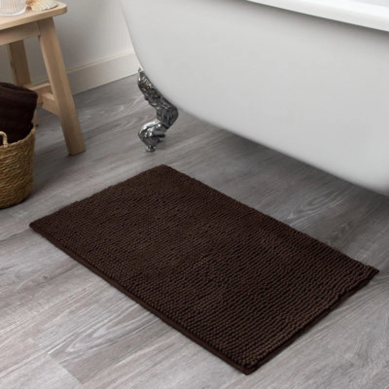 Image of OHS OHS Chenille Bath Mat Noodle Absorbent Non-Slip Soft Shower in Chocolate Chocolate One Size Unisex 5027434210398