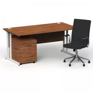 Image of Impulse 1600800 White Cant Desk Walnut 3 Dr Mobile Ped & Ezra