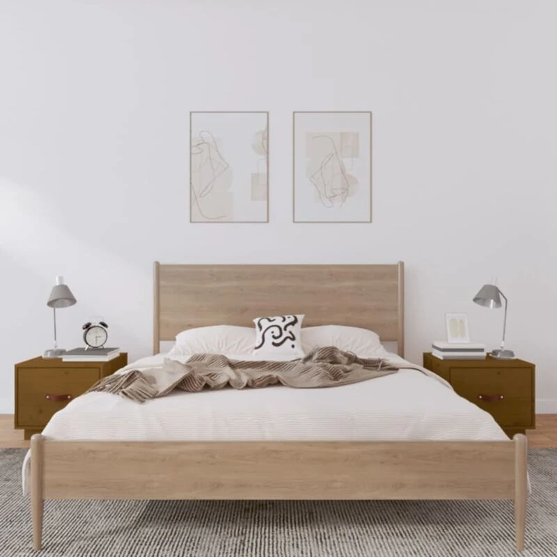 Image of Vidaxl Bedside Cabinets 2 Pcs Honey Brown 40X34X35cm Solid Wood Pine, Brown 818292