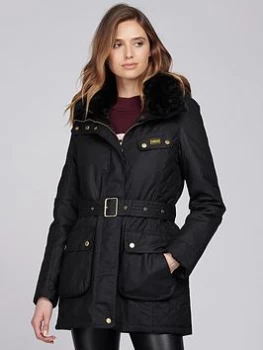 Image of Barbour International Charade Detachable Hood Wax Coat - Black, Size 10, Women