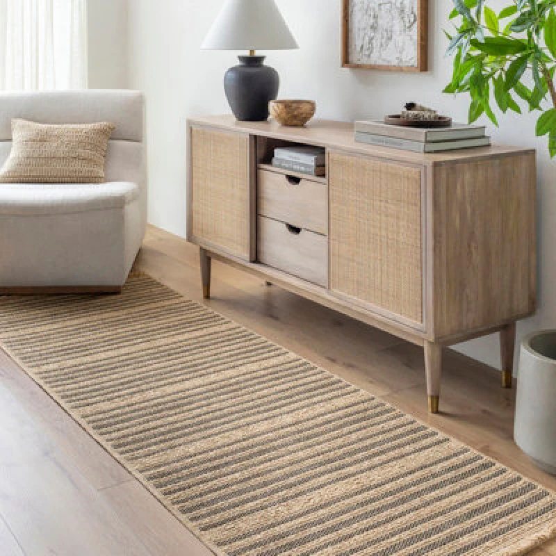 Image of Livabliss In- & Outdoor Cottage Jute-Look Brown Striped Betsy Runner Rug 80 X 220 Cm - Easy To Clean, Perfect For Balcony Or Dining Room