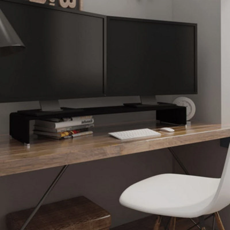 Image of Vidaxl TV Stand/monitor Riser Glass Black 110X30X13 Cm