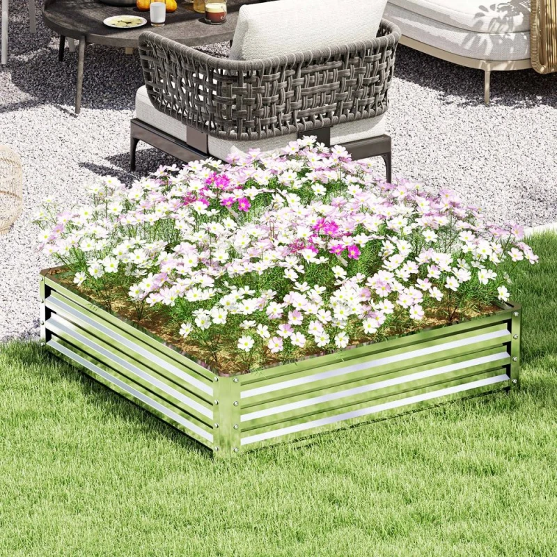 Image of OUTSUNNY Raised Garden Bed Metal Patio Backyard Flower Planter, Silver Tone Silver Unisex