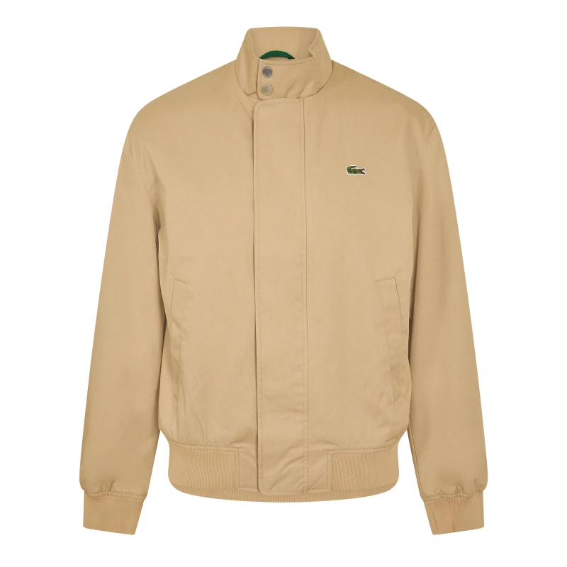Image of Lacoste Mens Twill Cotton Long Sleeve Harrington Jacket Beige 02S male XL