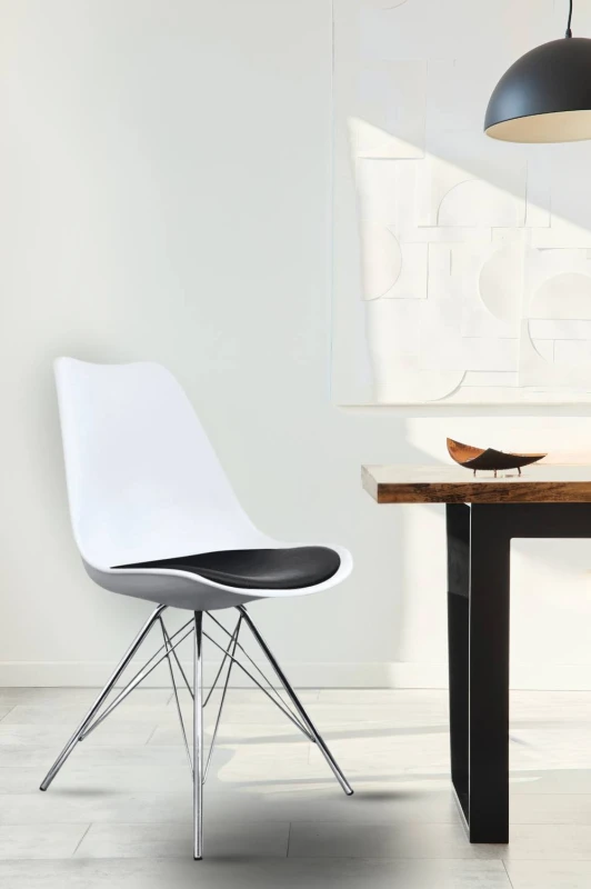 Image of Fusion Living Soho Plastic Dining Chair With Chrome Metal Legs White & Black FL1783