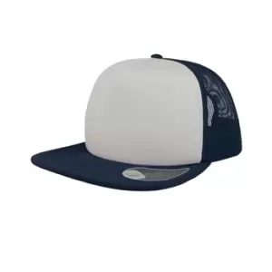 Image of Atlantis Unisex Snap 90s Flat Visor 5 Panel Trucker Cap (One Size) (White/Navy)