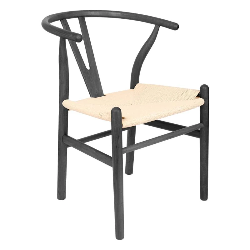 Image of Nicholas Winter Beech Wooden Danish Style Dining Chair - Black/black - Solid Wood Wish Beech Bone Wood Chairs