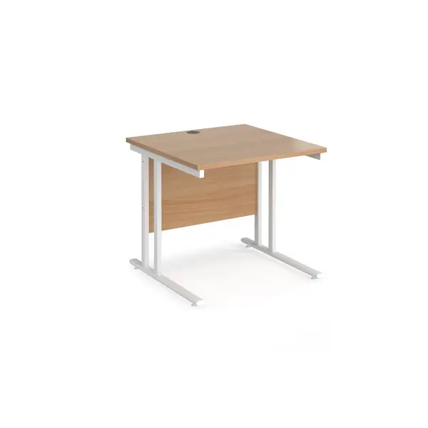 image of Maestro 25 Straight Desk White Frame and Beech Table Top - 800x800mm