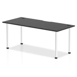 Image of Impulse Black Series 1800 x 800mm Straight Table Black Top with Cable Ports Aluminium Leg