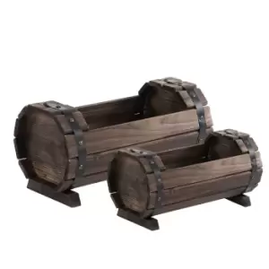 Image of Outsunny 2Pcs Wooden Flower Plant Pot Outdoor and Indoor Plant Box With Solid Wood