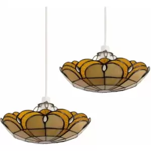 image of Minisun - 2 x Tiffany Amber Jewelled Glass Uplighter Ceiling Pendant Light Shades