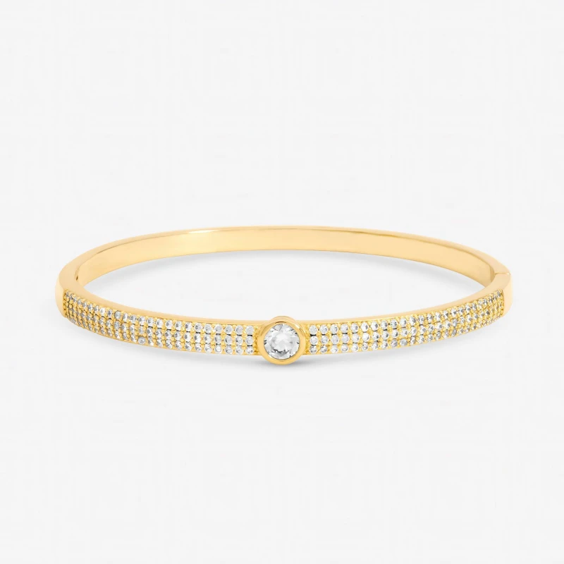 Image of Jon Richard Gold Plated Crystal and Pave Stone Bangle Bangles One Size Gold 73784710000