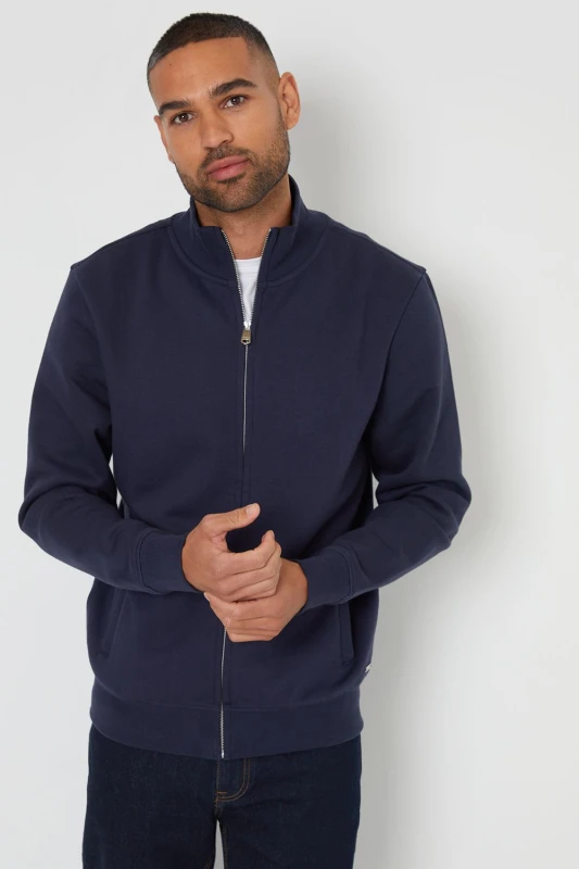 Image of Threadbare Threadbare Men 'Lynne' Funnel Neck Zip Through Sweatshirt in Navy Size: Small Navy S Male 7625914452214