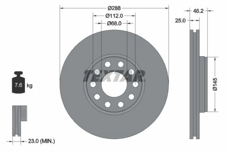Image of Brake disc TEXTAR 92121005