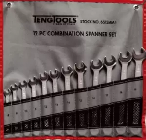 Image of Teng Tools 6512mm1 12 Piece Combination Spanner Set 8 - 19mm in Tool Roll