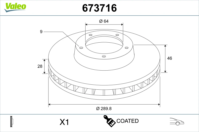 Image of Brake disc VALEO 673716