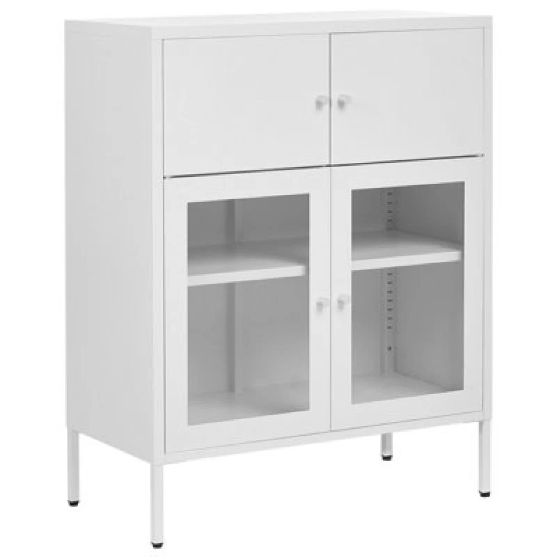 Image of Beliani Glass Display Sideboard Esholt Metal 80 Cm White