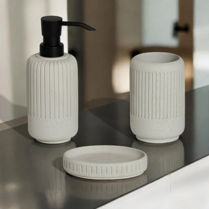 Image of Showerdrape Alexandria Concrete Collection 3 Piece Bathroom Accessory Set Stone