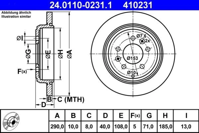 Image of ATE 24.0110-0231.1 Brake disc Solid Brake Disc (82)