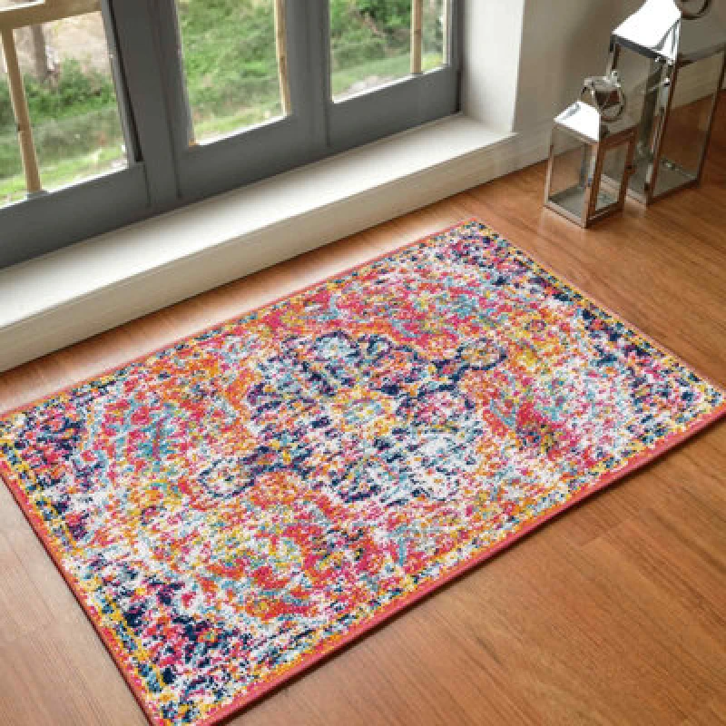 Image of Livabliss Vintage Oriental Boho Orange/dark Blue Lou Area Rug 60 X 90 Cm - Easy Care, Non Shedding, Ideal For Living Room & Bedroom