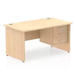 Image of Impulse 1400 Rectangle Panel End Leg Desk MAPLE 1 x 3 Drawer Fixed Ped