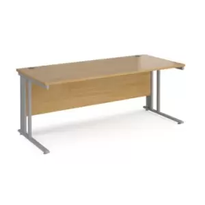 image of Office Desk 1800mm Rectangular Desk With Cable Managed Leg Oak Tops With Silver Frames Maestro 25