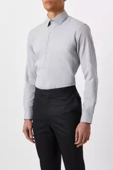 Image of Mens Grey Slim Fit Herringbone Texture Smart Shirt