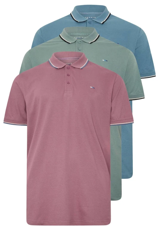 Image of BadRhino BadRhino Men 3 Pack Tipped Polo Shirts in Green Size: 3X-Large Green XXXL Male 5063111960095
