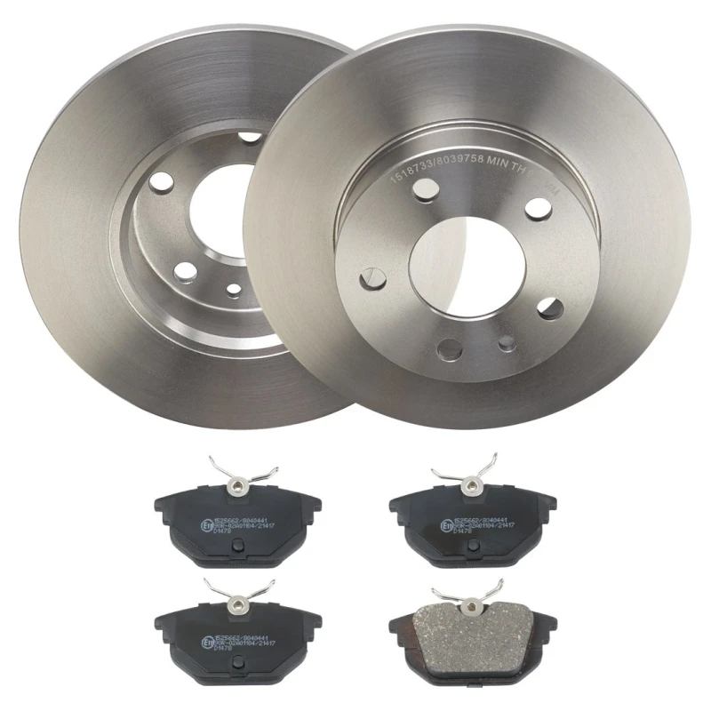 Image of RIDEX 3405B2204 Brake disc and pads set Rear Axle, Brake Disc Type: Solid, excl. wear warning contact Brake Set,disc brakes (3405)