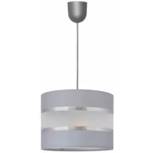 Image of Helam Lighting - Helam Helen Cylindrical Pendant Ceiling Light Grey, Silver 20cm