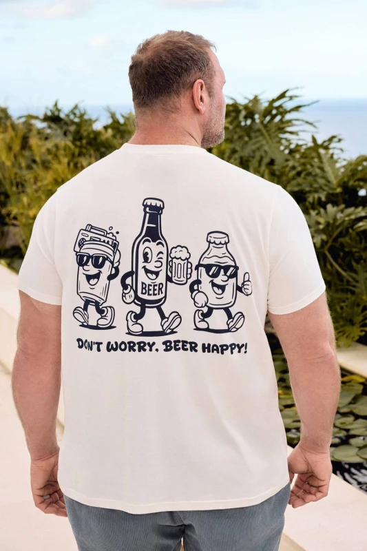 Image of BadRhino Mens Beer Graphic T-Shirt in Off-White Size: XL Off-White Male XL