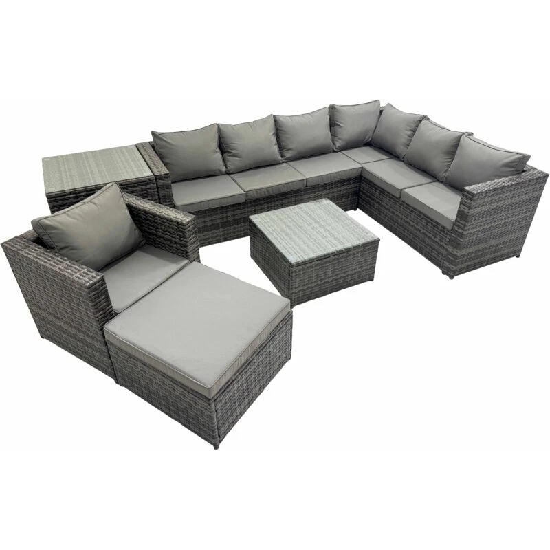 Image of Fimous Garden Furniture Sofa Set withChair Big Stool Side Table Dark Grey Dark Grey Unisex