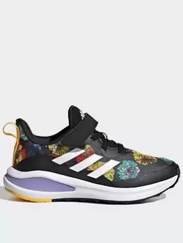 Image of adidas Fortarun International Womens Day Graphic Lace Running Shoes, Black/White, Size 1.5 Older