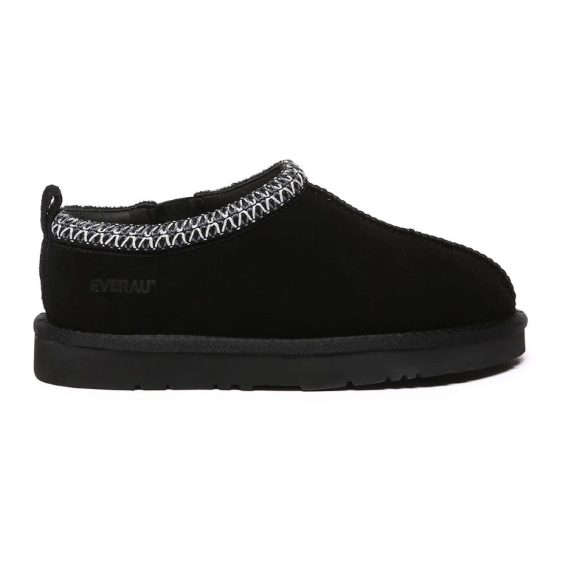 Image of EverAu Australia Womens Real Wool Wigeon Leather Slippers with EVA Sole in Black Size: 9 Black Female 9