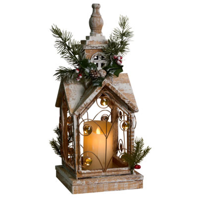 Image of Beliani LED Lantern Syvansi Christmas Motif 46cm Light Brown