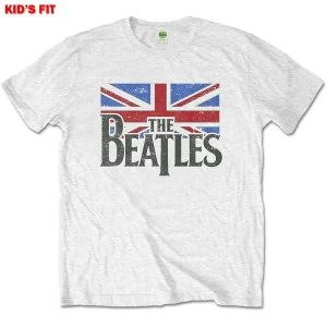 Image of The Beatles - Logo & Vintage Flag Kids 11 - 12 Years T-Shirt - White