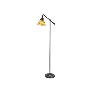 image of Interiors Dark star - 1 Light Task Floor Lamp Satin Black With Glass Inserts, Tiffany Style, E14