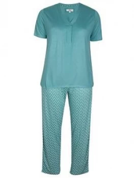 Image of Evans Sage Green Spot Print Pyjama Set - Green, Size 26-28, Women